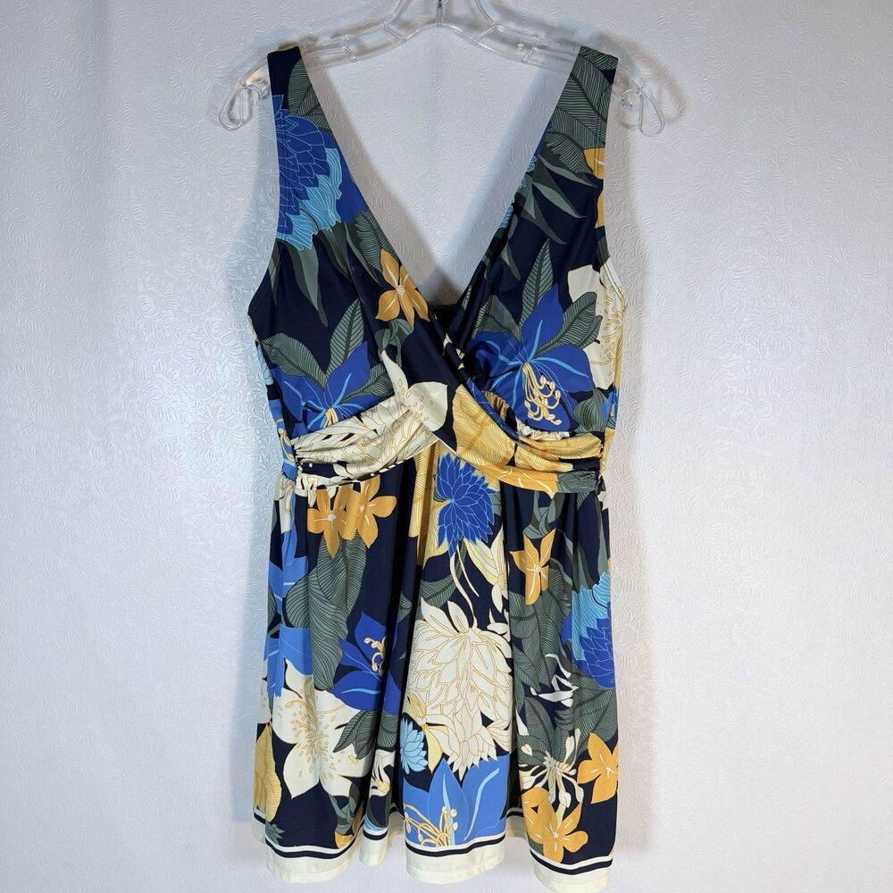 Lands' End sz 18 Slender Suit Wrap Dress One Piece Swimsuit